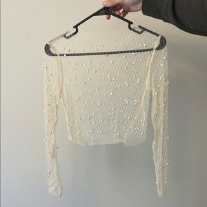 Zara Cream Sheer Blouse with Pearl Details